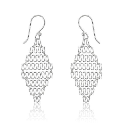Sterling Silver Chain Link Diamond Shaped Wire Earrings ,
