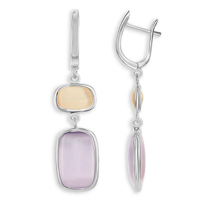 Sterling Silver Champagne and Light Violet Cat's Eye Earrings ,
