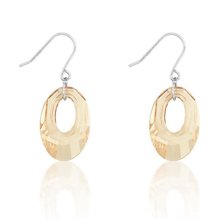 Sterling Silver Champagne Oval Crystal Earrings ,