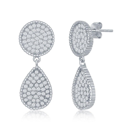 Sterling Silver Circle and Teardrop CZ Earrings ,