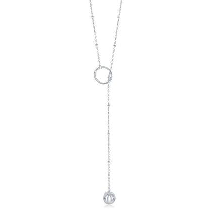 Sterling Silver Circle with Bead Lariat Necklace ,