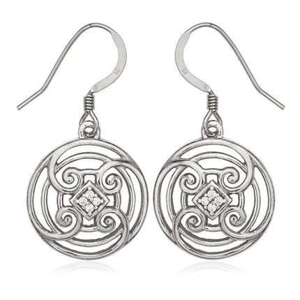 Sterling Silver Circle with CZ Center Earrings ,