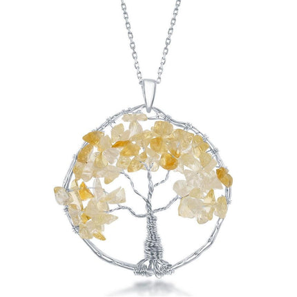 Sterling Silver Citrine Beads Tree of Life Pendant ,