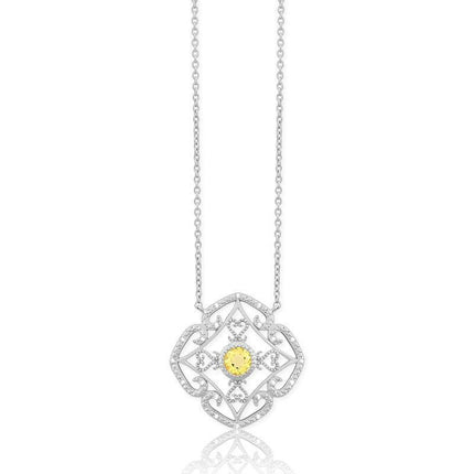 Sterling Silver Citrine Gemstone Diamond Necklace ,