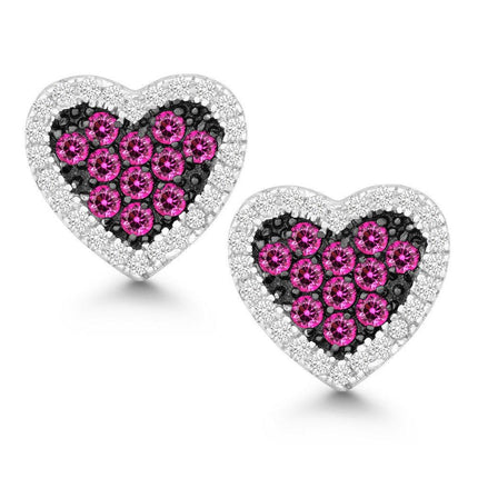 Sterling Silver Clear and Pink CZ Heart Earrings ,