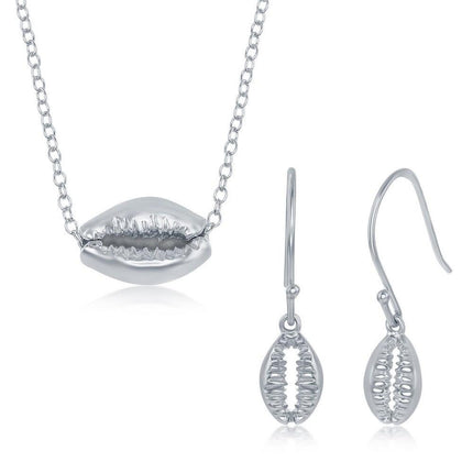 Sterling Silver Cowrie Shell Necklace and Earrings Set ,