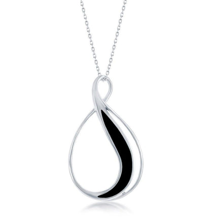 Sterling Silver Created Onyx Pear Shaped Pendant ,