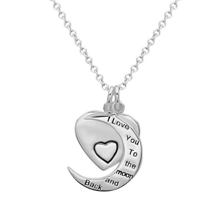 Sterling Silver Crescent and Heart Charm Necklace ,