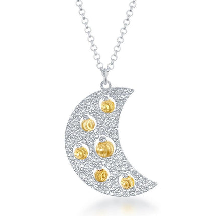 Sterling Silver Crescent Moon Two Tone Necklace ,