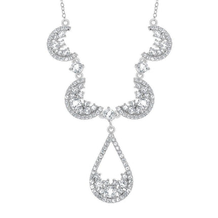 Sterling Silver Crescent Shape Teardrop Necklace ,