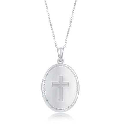 Sterling Silver Cross Oval Locket With chain ,