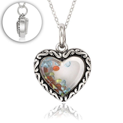 Sterling Silver Crystals Inside Hearts Pendant ,
