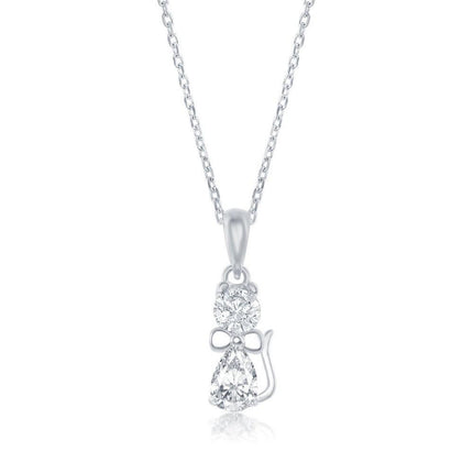 Sterling Silver Cubic Zirconia Cat Pendant ,