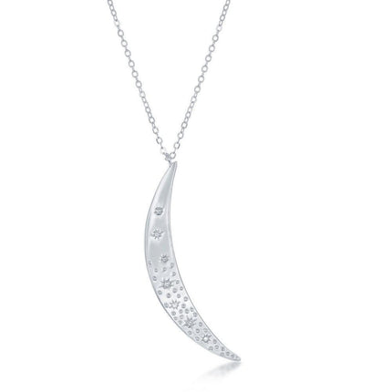 Sterling Silver Cubic Zirconia Crescent Moon Necklace ,