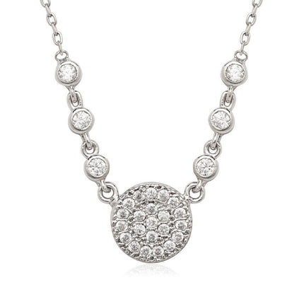 Sterling Silver Cubic Zirconia Disc Necklace ,