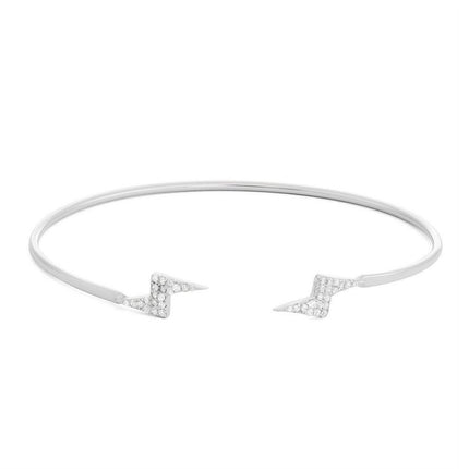 Sterling Silver Cubic Zirconia Double Lighting Bolt Cuff Bangle ,