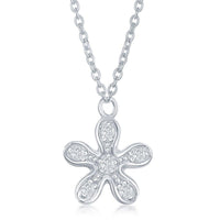Sterling Silver Cubic Zirconia Flower Necklace and Earrings Set ,