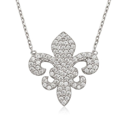 Sterling Silver Cubic Zirconia Fluer De Lis Necklace ,