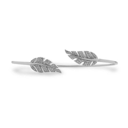 Sterling Silver Cubic Zirconia Leaf Bangle ,