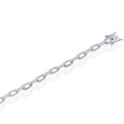 Sterling Silver Cubic Zirconia Linked Bracelet, 7" ,