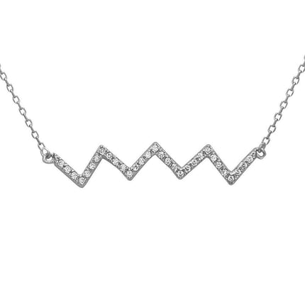 Sterling Silver Cubic Zirconia Zig Zag Necklace ,