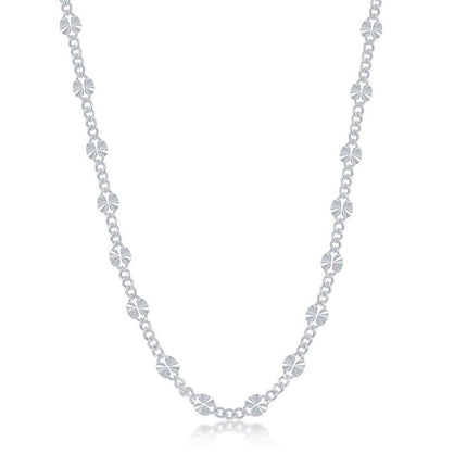 Sterling Silver Curb and Diamond-Cut Disc Chain, 16" ,
