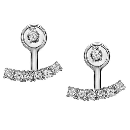Sterling Silver Curved CZ Bar Bottom Earrings ,