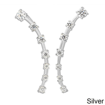 Sterling Silver Curved Ear Climber CZ Earrings ,