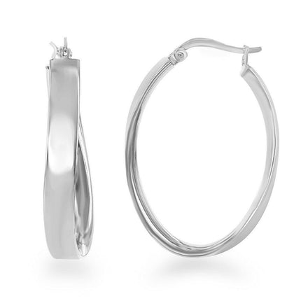 Sterling Silver Curved Oval Hoop Earrings ,
