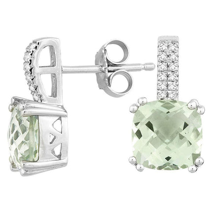 Sterling Silver Cushion Green Amethyst Earrings ,