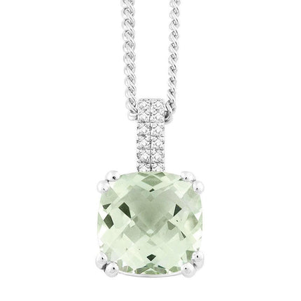Sterling Silver Cushion Green Amethyst Necklace ,