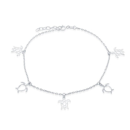Sterling Silver Cut-Out Sea Turtle Anklet ,