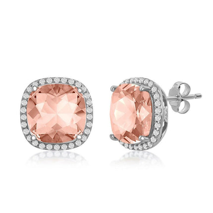 Sterling Silver CZ and 10mm Cushion Square Vintage Rose Swarovski Element Earrings ,