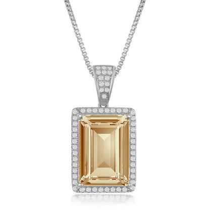Sterling Silver CZ and 14x10mm Rectangular Step-Cut Golden Shadow Swarovski Element Necklace ,