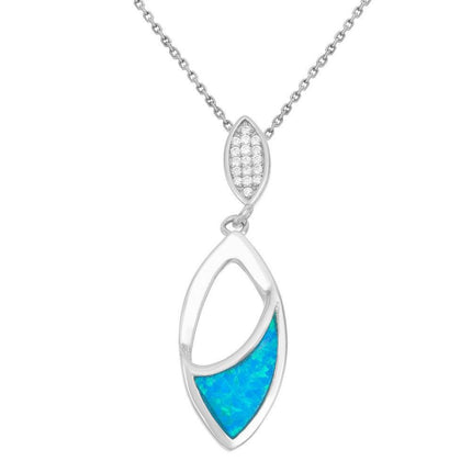 Sterling Silver CZ and Blue Inlay Opal Pendant ,