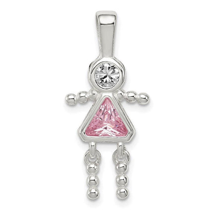 Sterling Silver CZ & October Pink CZ Girl Pendant ,