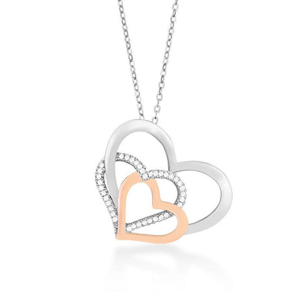 Sterling Silver CZ and Rose Gold Plated Open Heart Pendant ,