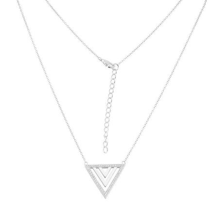 Sterling Silver CZ and Shiny Open Triangles Necklace ,