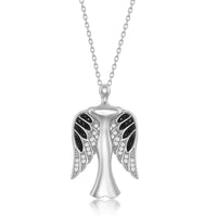 Sterling Silver CZ Angel Pendant With Movable Wings - Rhodum Plated ,