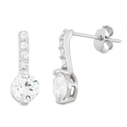 Sterling Silver CZ Bar and CZ End Stud Earrings ,