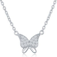 Sterling Silver CZ Butterfly Necklace and Earrings Set ,