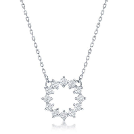 Sterling Silver CZ Circle Necklace ,