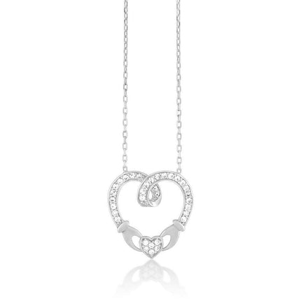 Sterling Silver CZ Claddagh Style Heart Necklace ,