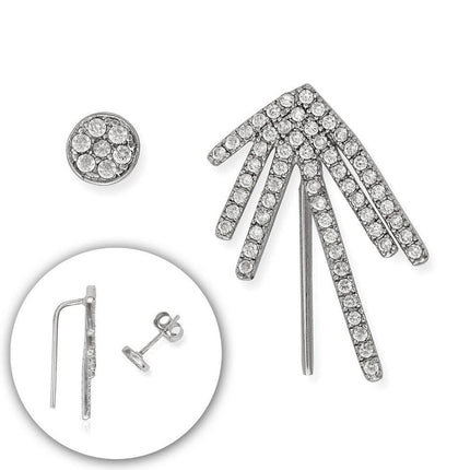 Sterling Silver CZ Climber and One Stud Earrings ,