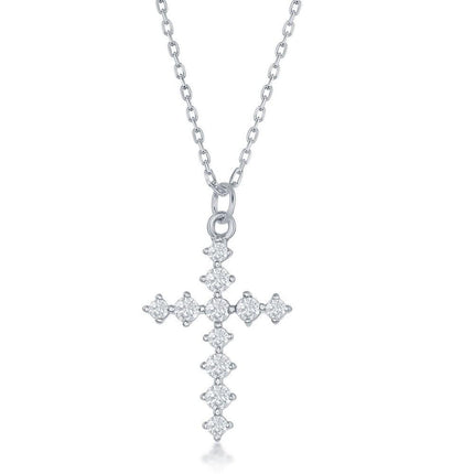 Sterling Silver CZ Cross Necklace ,