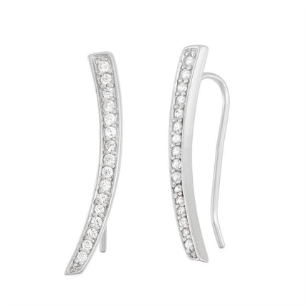 Sterling Silver CZ Curved Bar Climber Earrings ,