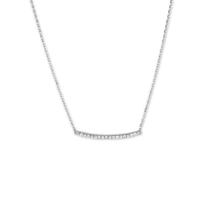 Sterling Silver CZ Curved Bar Necklace ,