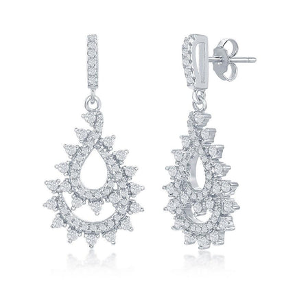 Sterling Silver CZ Designed Pear Shaped Earrings ,