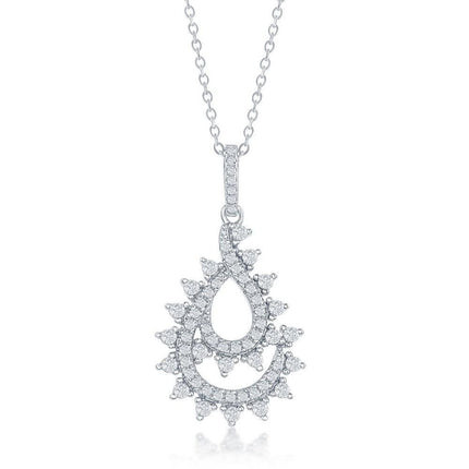 Sterling Silver CZ Designed Pear Shaped Pendant ,