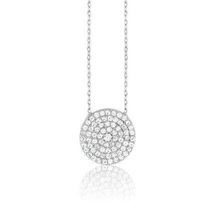Sterling Silver CZ Disc Design Necklace ,